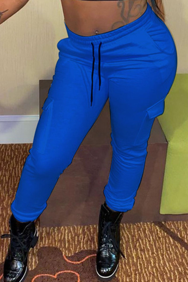 Blue Sportswear Solid Pocket Harlan Mid Waist Bottoms