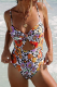 Red Sexy Print Hollowed Out Split Joint Swimwears