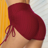 Burgundy Sexy Solid Split Joint Draw String Straight Bottoms