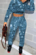 Blue Casual Print Tie-dye Hooded Collar Long Sleeve Two Pieces