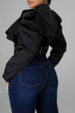 White Fashion Casual Solid Patchwork Flounce Half A Turtleneck Tops