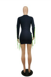Black Fashion Sexy Solid Hollowed Out Strap Design Long Sleeve Dresses