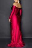 Red Sexy Solid Bateau Neck Dresses