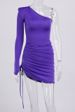 Purple Sexy Solid Patchwork One Shoulder Irregular Dress Dresses
