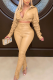 Khaki Street Solid Patchwork Turndown Collar Long Sleeve Two Pieces