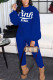 Royal Blue Street Print Patchwork O Neck Long Sleeve Two Pieces