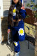 Blue Casual Print Hooded Collar Long Sleeve Two Pieces