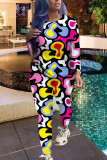 Multi-color Polyester Fashion adult Casual Fluorescent Print Two Piece Suits Gradient contrast color pencil Long