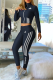 Black Casual Print Patchwork Zipper Collar Long Sleeve Two Pieces