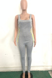 Black Fashion Casual Solid Polyester Sleeveless O Neck Jumpsuits