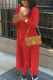 Red Sexy Solid Patchwork U Neck Long Sleeve Regular Sleeve Long Two Pieces