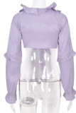 Purple Street Solid Bandage Patchwork Frenulum Flounce V Neck Mid Waist Tops