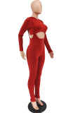 Red Casual Solid Patchwork Hooded Collar Long Sleeve Two Pieces