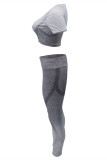 Grey Casual Sportswear Print Basic O Neck Short Sleeve Two Pieces