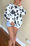 White Street Print Patchwork O Neck Tops