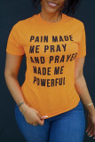 Yellow Fashion Casual Letter Print Basic O Neck T-Shirts