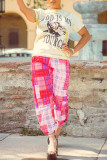 Pink Fashion Casual Plaid Print Basic Regular Mid Waist Trousers