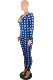 Black Sexy Plaid Patchwork V Neck Skinny Jumpsuits