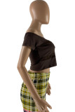 Coffee Fashion Sexy Solid Patchwork See-through Off the Shoulder T-Shirts