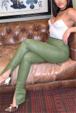 Green Fashion Casual Solid Slit Skinny High Waist Trousers