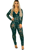 Black Sexy Solid Backless perspective Long Sleeve V Neck