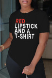 Grey Fashion Casual Letter Print Basic O Neck T-Shirts