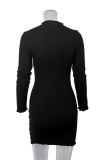 Grey Sexy Solid Patchwork Turtleneck Wrapped Skirt Dresses