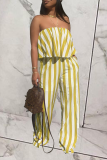 Yellow Sexy Striped Patchwork Strapless Sleeveless Two Pieces