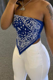 White Red Black Royal blue One word collar Sleeveless Patchwork Print backless Tops