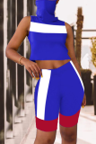 Red Casual Color Block Patchwork Turtleneck Sleeveless Two Pieces