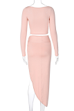 Pink Street Solid Patchwork High Opening Square Collar Long Sleeve Two Pieces