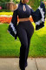 Black Fashion Casual Print Hollowed Out Half A Turtleneck Long Sleeve Two Pieces