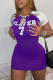 Purple Fashion Casual Letter Print Patchwork O Neck Short Sleeve Dress