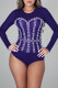 Blue Fashion Sexy Patchwork See-through Hot Drill O Neck Skinny Romper