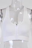 White Sexy Solid Split Joint O Neck Tops
