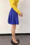 Yellow Elastic Fly Sleeveless High Solid Patchwork Draped Pleated skirt shorts Skirts
