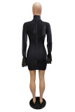 Color Blue Celebrities Solid Patchwork O Neck Pencil Skirt Dresses