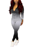 Black Fashion Casual adult Ma'am Gradient Two Piece Suits pencil Long Sleeve Two Pieces