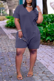 Red Fashion Casual Solid Basic V Neck Regular Rompers