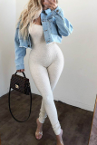 Grey Sexy Solid Patchwork Spaghetti Strap Skinny Jumpsuits