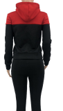 Black Casual Patchwork Embroidered Hooded Collar Long Sleeve Two Pieces
