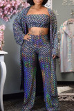 Colour Fashion Sexy Print Basic Long Sleeve Three-piece Set