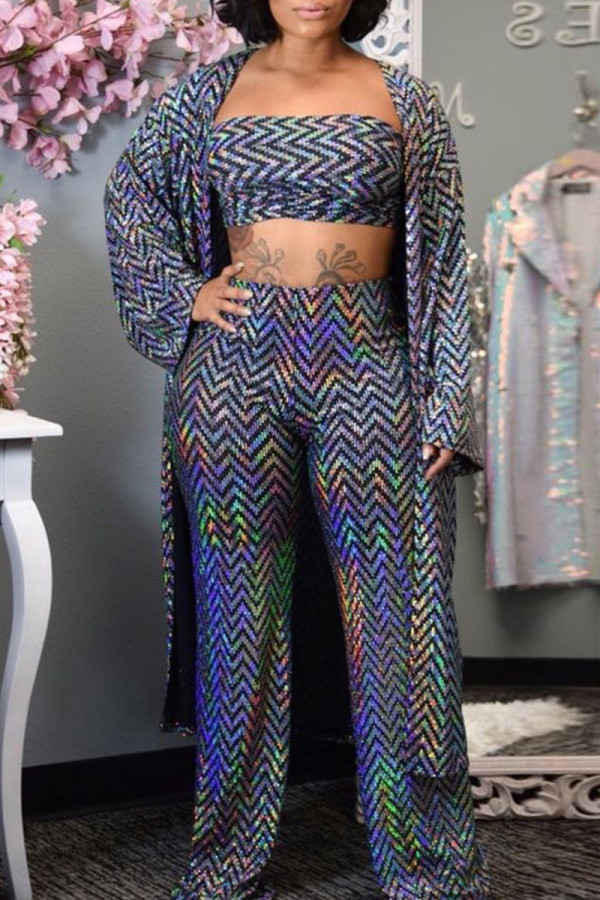 Colour Fashion Sexy Print Basic Long Sleeve Three-piece Set