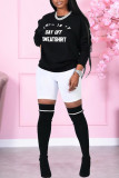Black Fashion Casual Letter Print Basic O Neck Tops