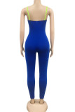 Blue Sexy Patchwork Solid zipper Sleeveless Slip Jumpsuits