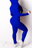 Royal blue venetian Sexy Print Solid pencil Long Sleeve Two Pieces