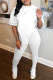 White Fashion Casual Solid Slit Asymmetrical O Neck Short Sleeve Two Pieces