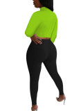 Fluorescent green Fashion adult Ma'am OL Print Two Piece Suits pencil Long Sleeve Two Pieces