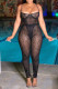 Black Fashion Sexy Print See-through Backless Spaghetti Strap Sleeveless Two Pieces