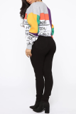 Grey Print Draw String Letter O Neck Tops